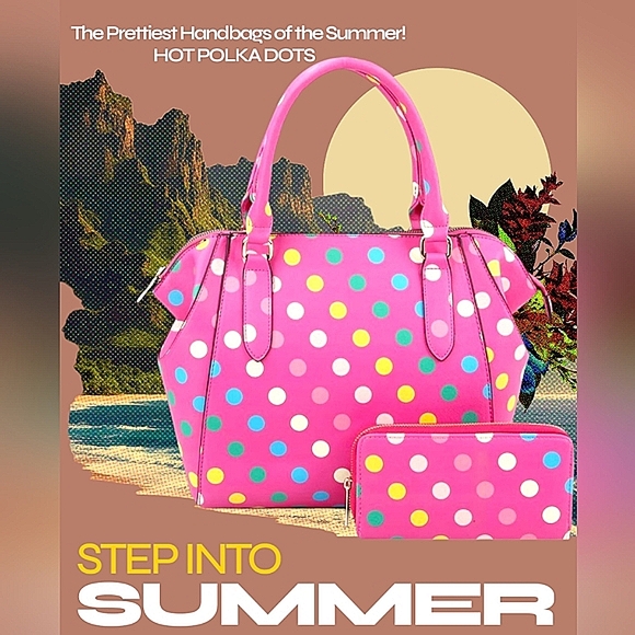 Gorgeous Modern Retro Bubblegum Pink Polka Dot Designer Handbag Set - Picture 7 of 7